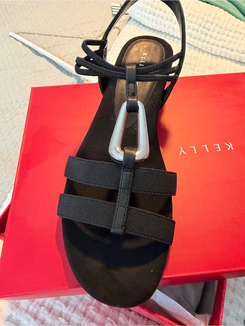 Kelly Black Strappy T-Handle Women's Sandal